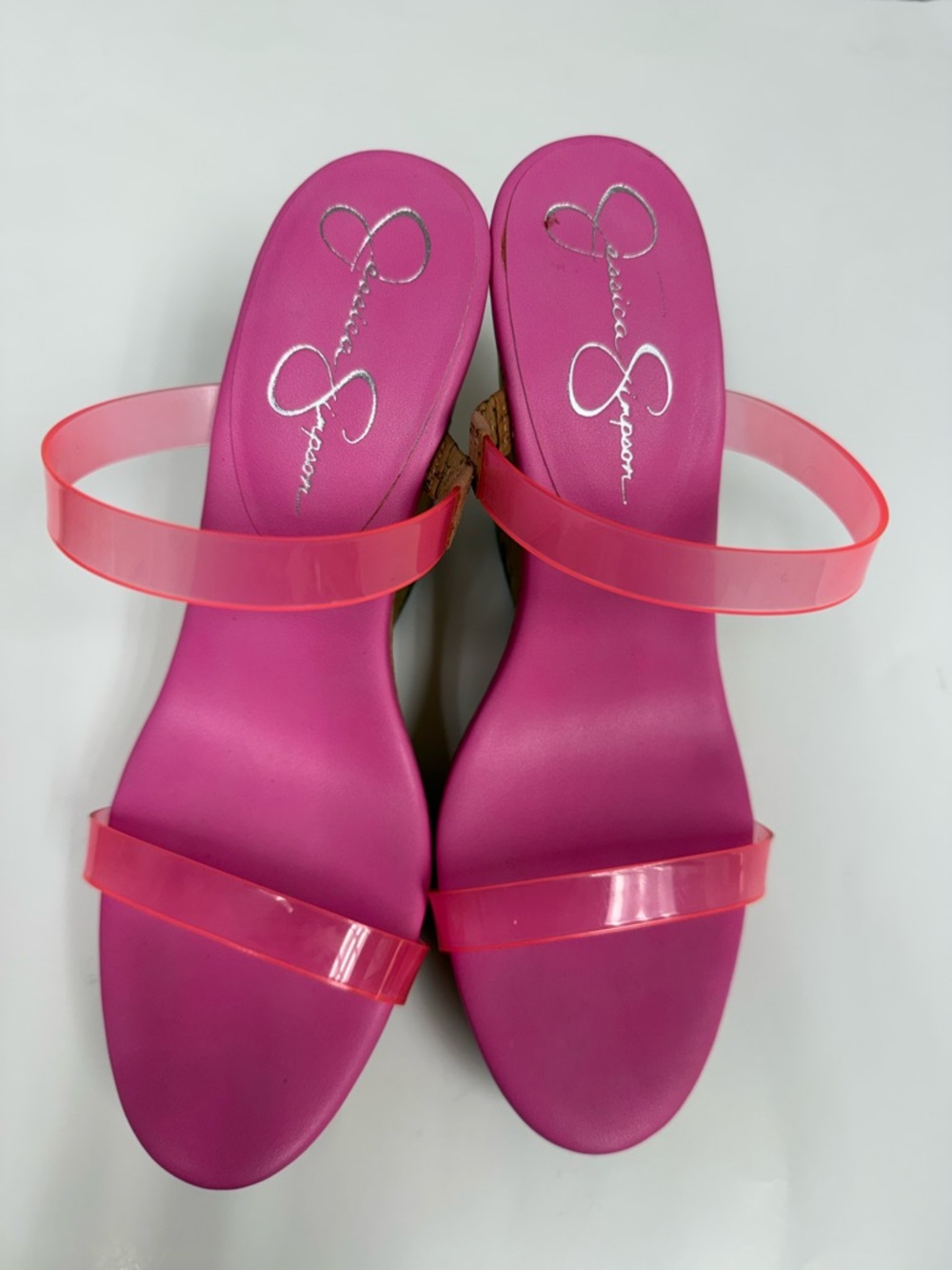 Jessica Simpson Hot Pink Wedge Sandals with Clear Pink Straps
